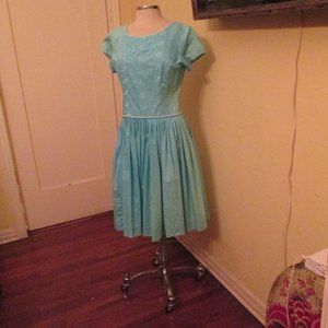 50s Cotton Large Circle Dress Mode O'Day Blue Eyelet